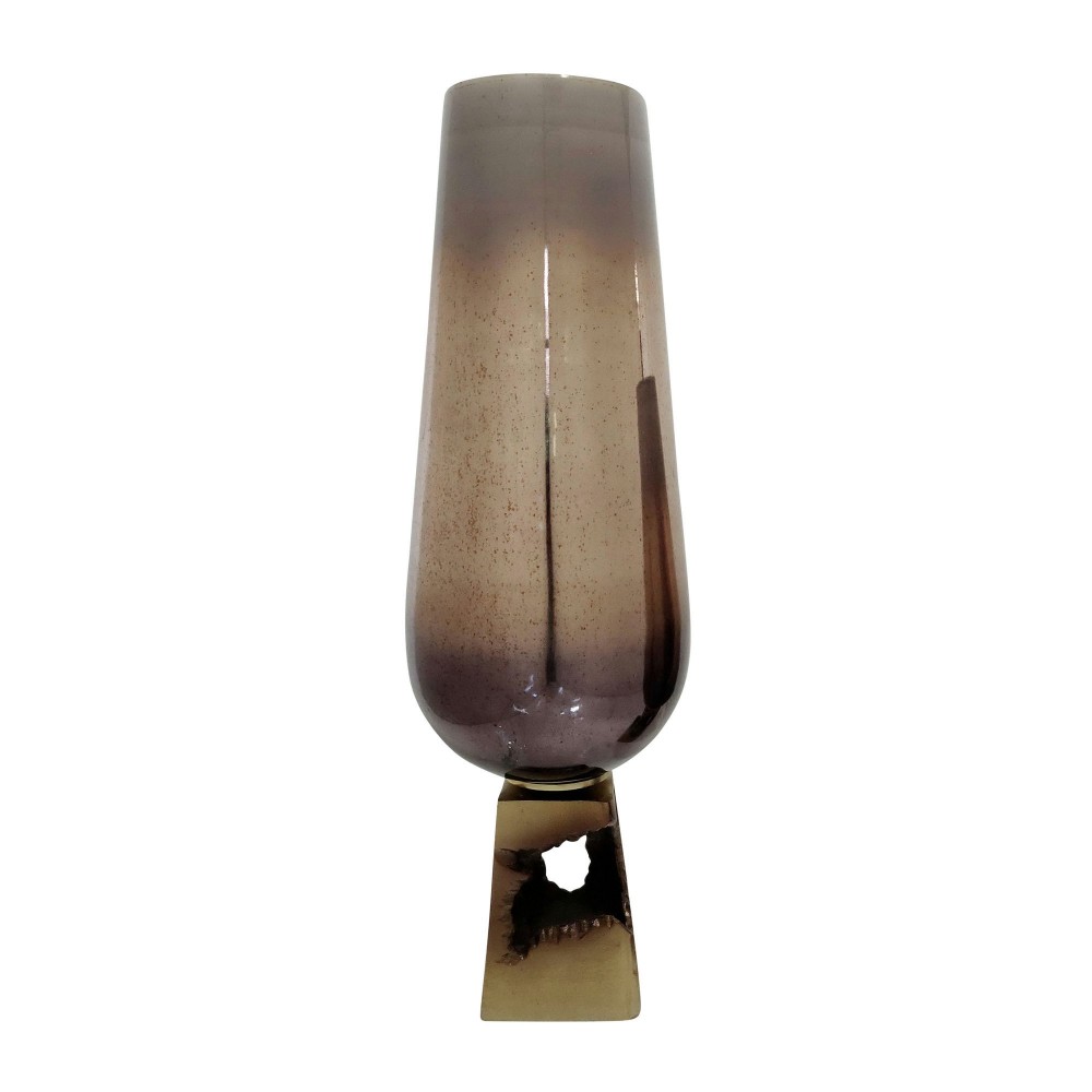 Glass, 26"h Vase W/ Metal Base, Champagne Glass, 26"h Vase W/ Metal Base, Champagne