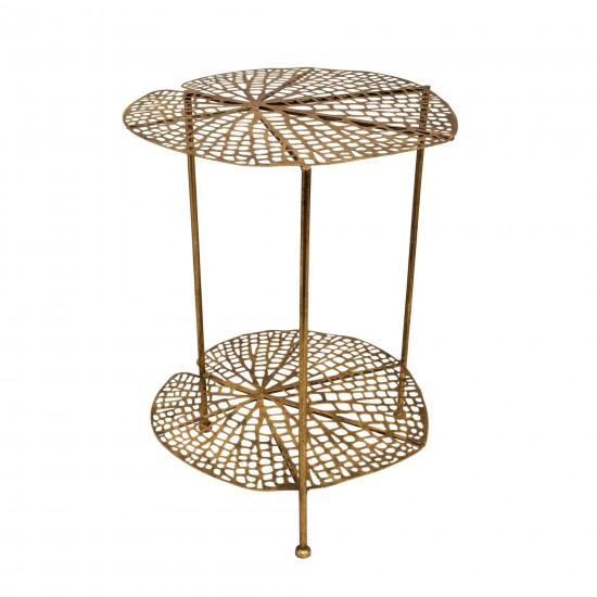 Metal 22" Lotus Accent Table, Gold