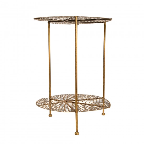 Metal 22" Lotus Accent Table, Gold