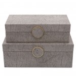 Wood, S/2 10/12" Box W/ Medallion, Beige