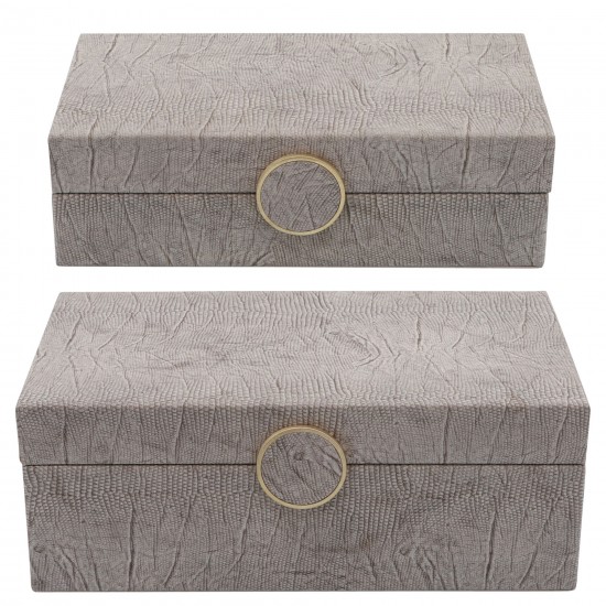 Wood, S/2 10/12" Box W/ Medallion, Beige