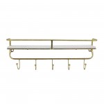 Metal/wood 20" 5 Hook Wall Shelf, White/gold