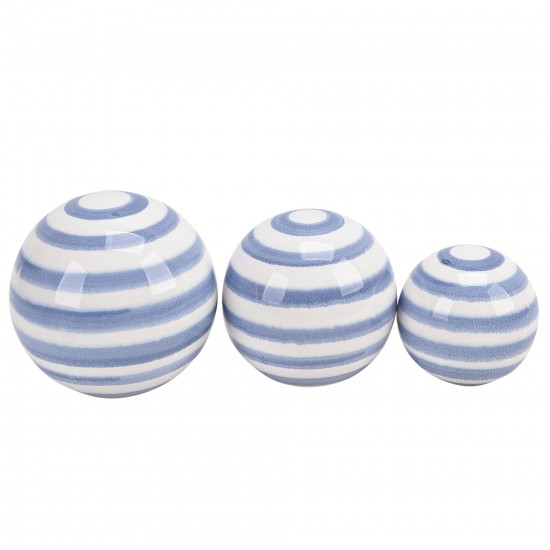 Cer, S/3 Striped Orbs, 4/5/6" Blue