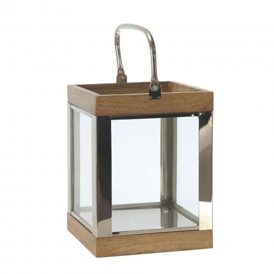 Metal /wood 10" Lantern,silver