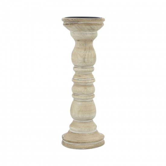 12" Wooden Pillar Holder, Natural