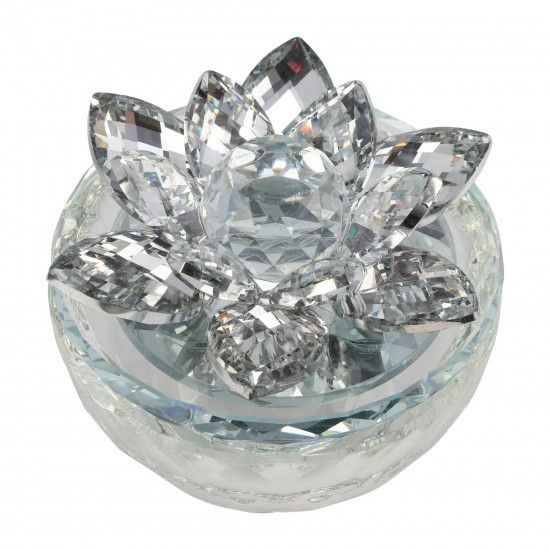 Glass Trinket Box Clear W/silver Lotus Top