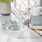 Glass Trinket Box Clear W/silver Lotus Top