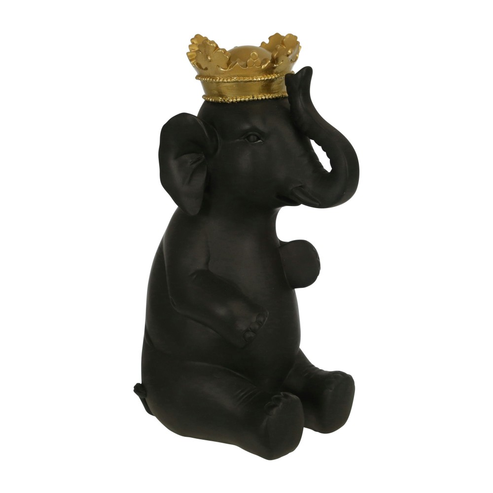 Polyresin 14" Elephant W/ Crown, Black/gold