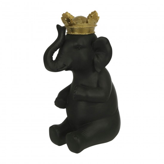 Polyresin 14" Elephant W/ Crown, Black/gold