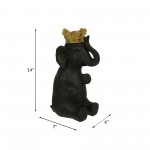 Polyresin 14" Elephant W/ Crown, Black/gold