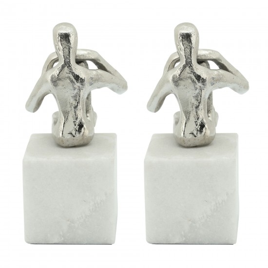 Metal/marble S/2 Sitting Leg Up Bookends, Silver