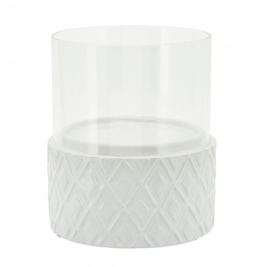 White Ceramic /glass 6" Pillar Holder, Diamond
