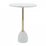 Marble/metal, 20"h Side Table, White/gold Kd