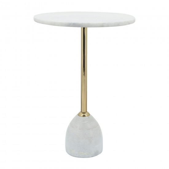 Marble/metal, 20"h Side Table, White/gold Kd