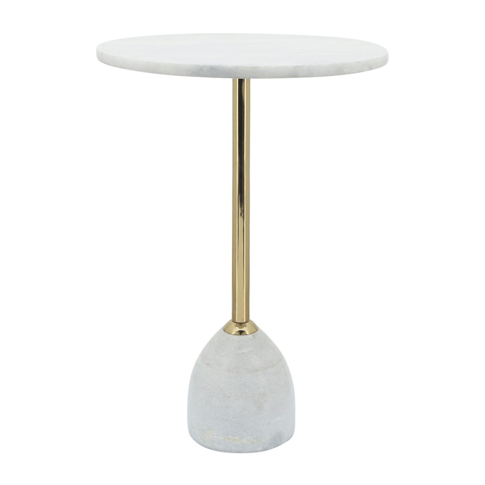 Marble/metal, 20"h Side Table, White/gold Kd