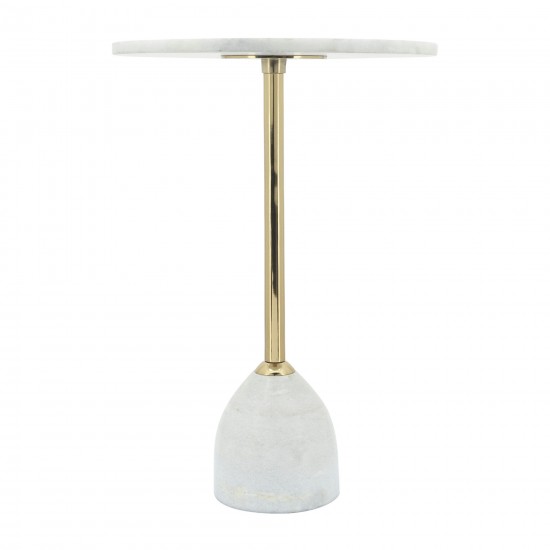 Marble/metal, 20"h Side Table, White/gold Kd