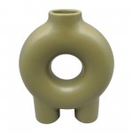 Cer,7",donut Footed Vase,olive