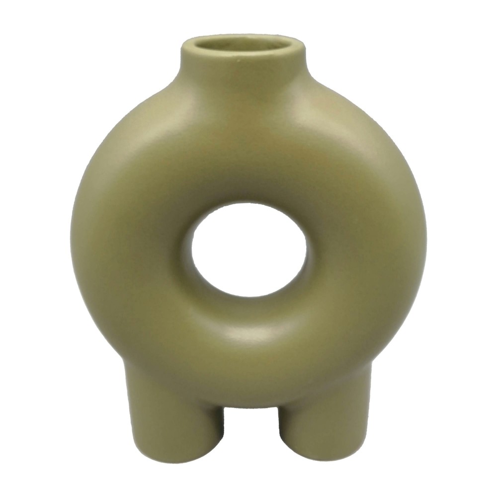 Cer,7",donut Footed Vase,olive