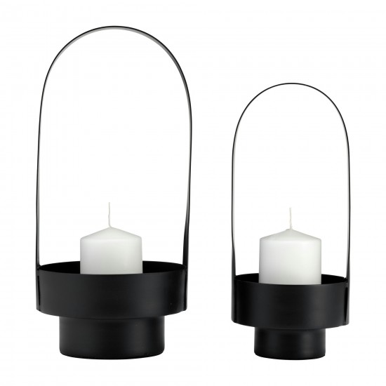 S/2 14/17", Metal Lantern, Black