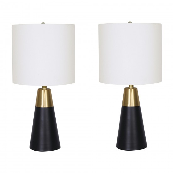 Metal,s/2,23"h,2tone Cone Tbl Lamps,blk/gld