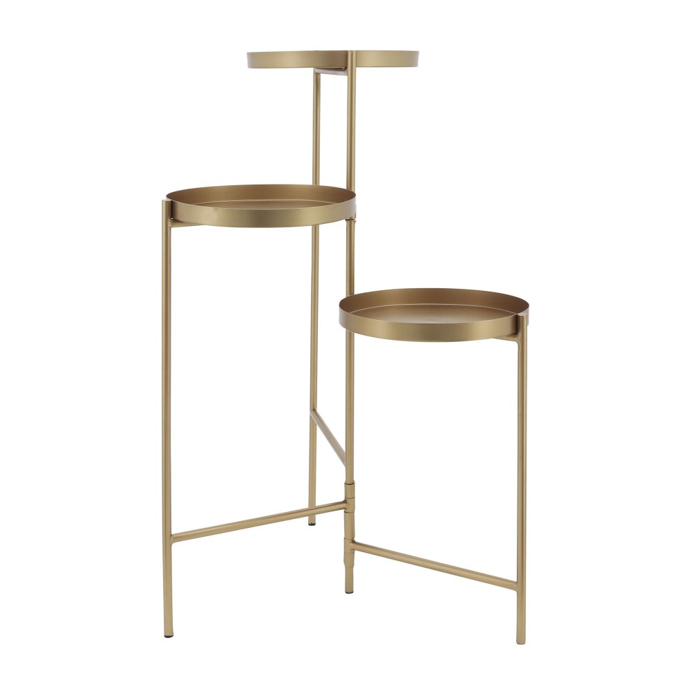 Metal, 32"h 3-layered Plant Stand, Gold