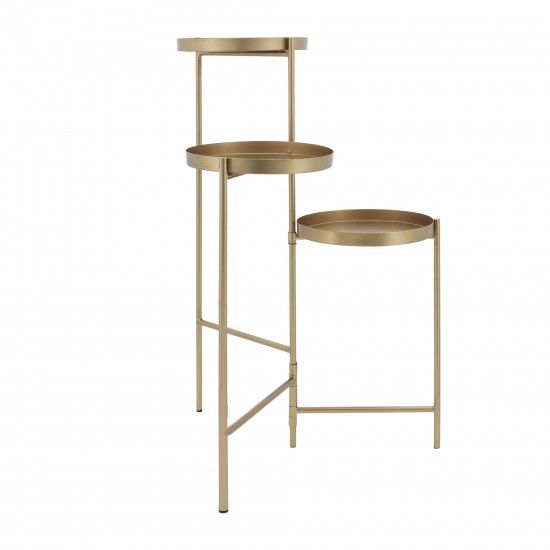 Metal, 32"h 3-layered Plant Stand, Gold