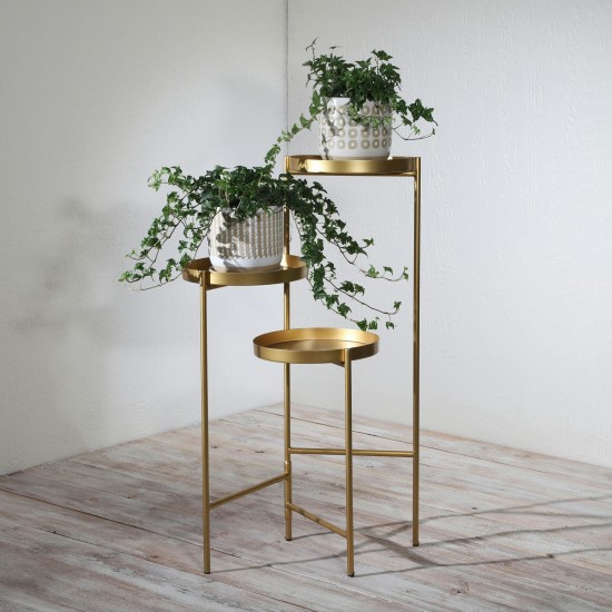 Metal, 32"h 3-layered Plant Stand, Gold