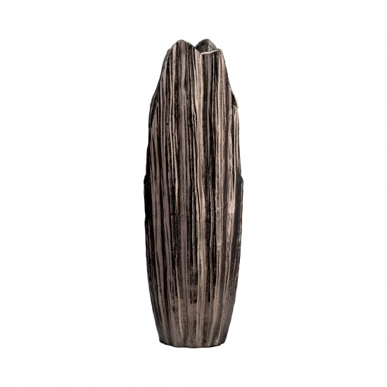 Metal, 20"h, Abstract Ridged Vase, Blk Nickel