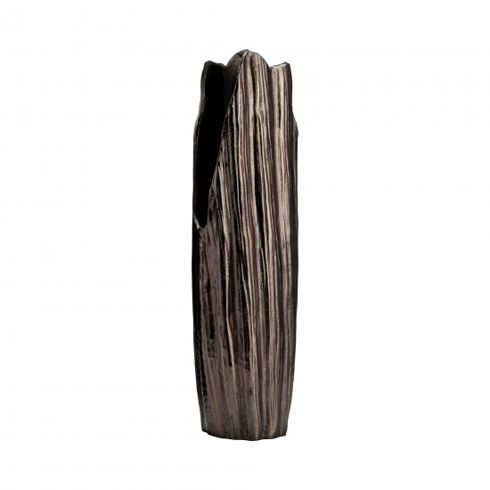 Metal, 20"h, Abstract Ridged Vase, Blk Nickel