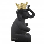 8" Elephant W/ Crown Figurine, Black/gold