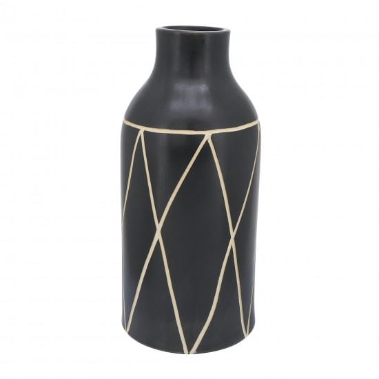 Cer, 16"h Tribal Vase, Black