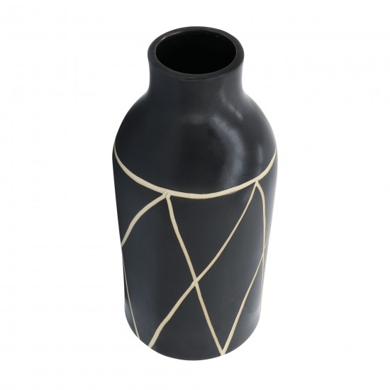 Cer, 16"h Tribal Vase, Black