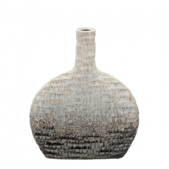 10"h Textured Oval 2-tone Vase, Beige