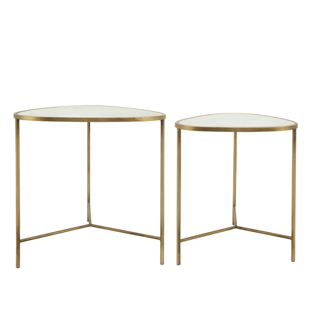 Metal, S/2 18/20" Side Tables, White/gld