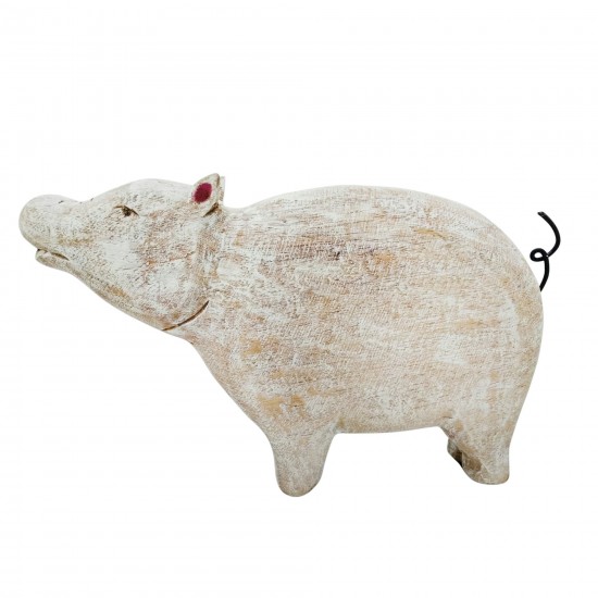 Mango Wood Standing Pig, Whitewash