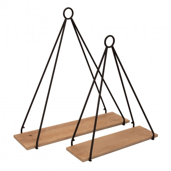 S/2 Metal/wood 20/24" Triangle Shelf, Brown/black