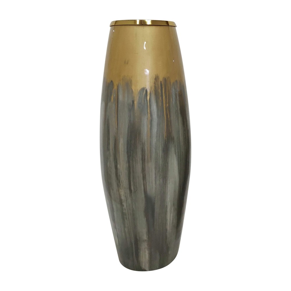 24"h Glass Vase W Metal Ring, Champagne