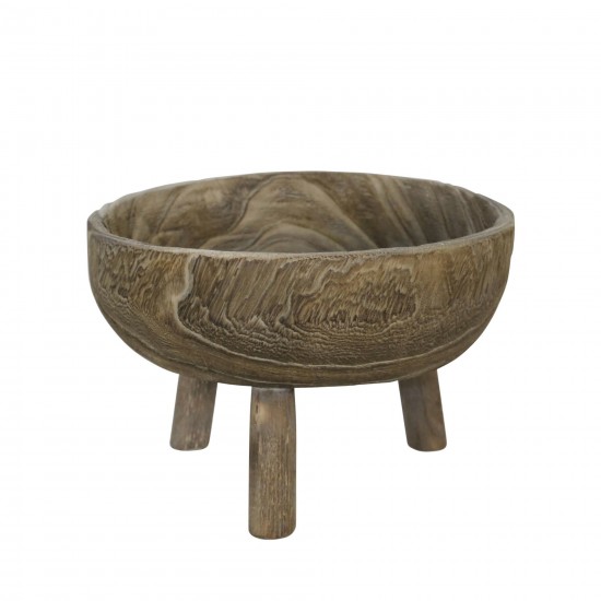 Wood 11" Bowl With Legs, Gray