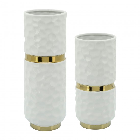 5x13"h Belted Vase, White/gold