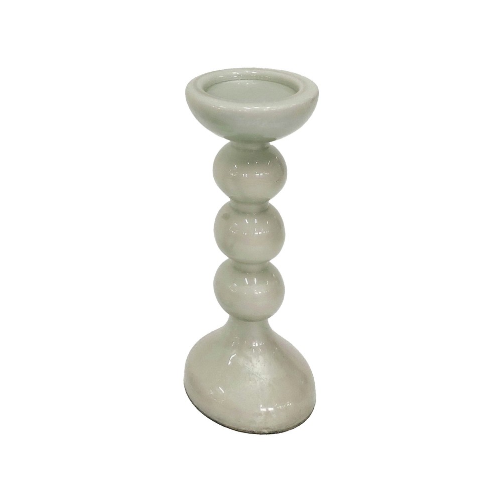 Glass,15"h,bubbly Candle Holder,white