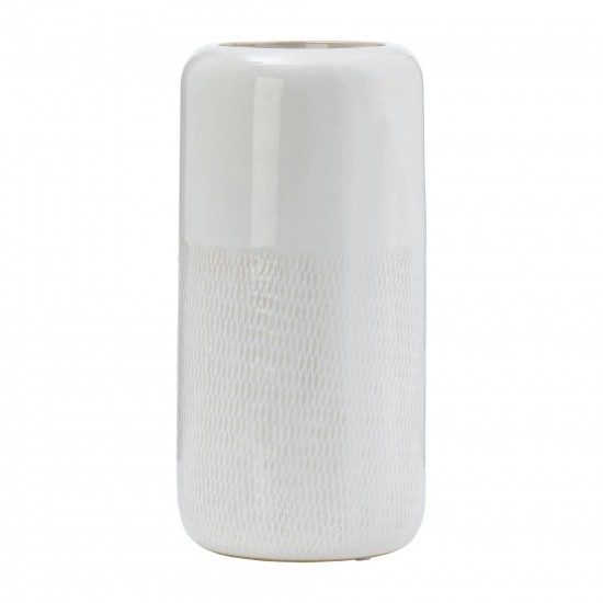 Cer, 18"h Grooved Vase, Ivory