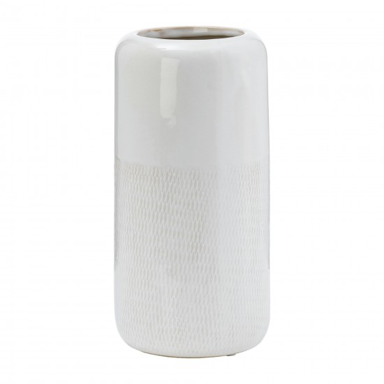 Cer, 18"h Grooved Vase, Ivory