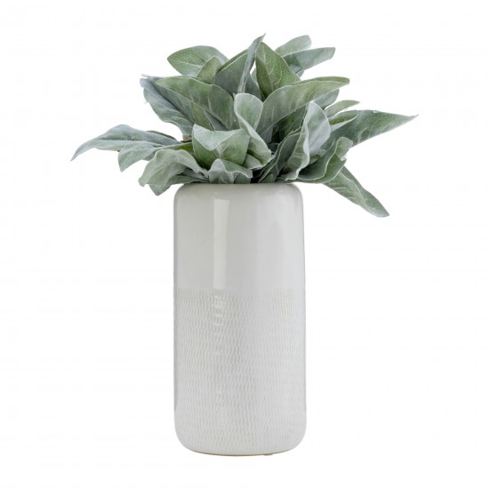 Cer, 18"h Grooved Vase, Ivory