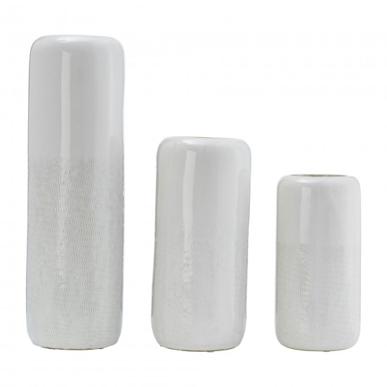 Cer, 18"h Grooved Vase, Ivory