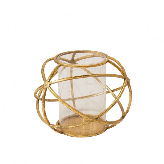 S/2 6" Orb Candle Holder , Gold