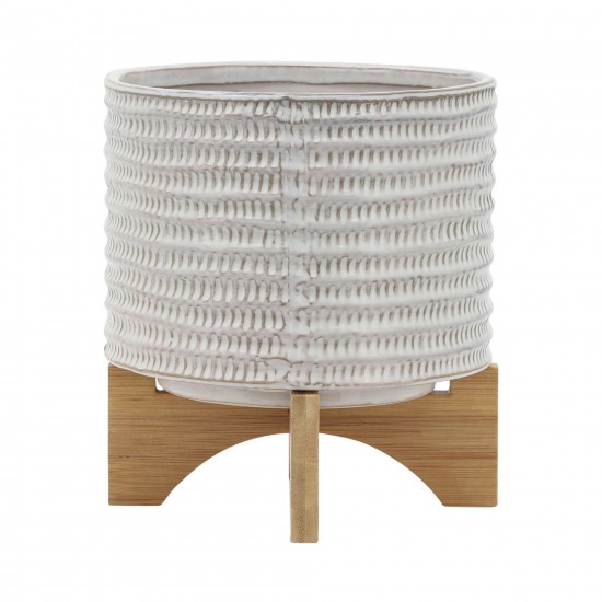 Ceramic 8" Planter On Stand, Ivory