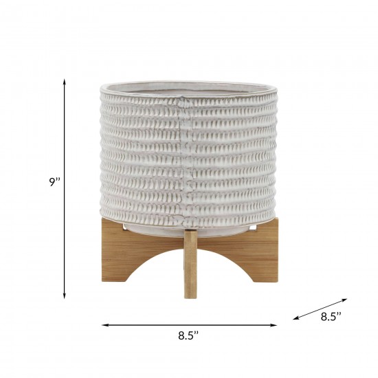 Ceramic 8" Planter On Stand, Ivory