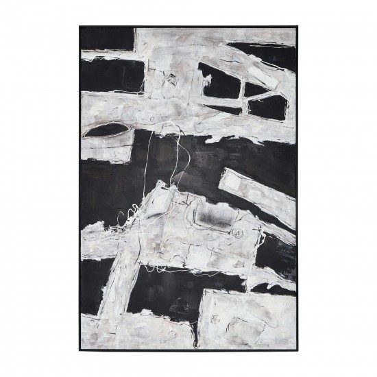 61x41 Framed Hand Painted Abstract Canvas, Black/g