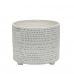 S/2 Ceramic Footed Planter W/ Dots 10/12", Ivory