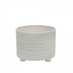 S/2 Ceramic Footed Planter W/ Dots 10/12", Ivory